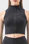PACK264672-P2-1, Black High Neck Sleeveless Zip up Active Crop Top