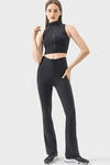 PACK264672-P2-1, Black High Neck Sleeveless Zip up Active Crop Top
