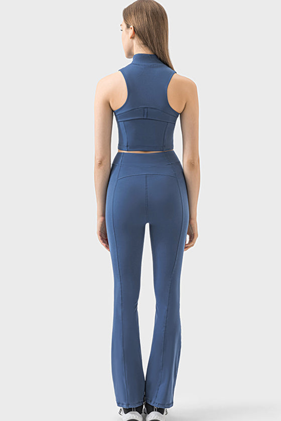 PACK264672-P905-1, Sail Blue High Neck Sleeveless Zip up Active Crop Top