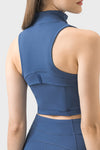 PACK264672-P905-1, Sail Blue High Neck Sleeveless Zip up Active Crop Top