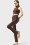 PACK264672-P5017-1, Dark Brown High Neck Sleeveless Zip up Active Crop Top