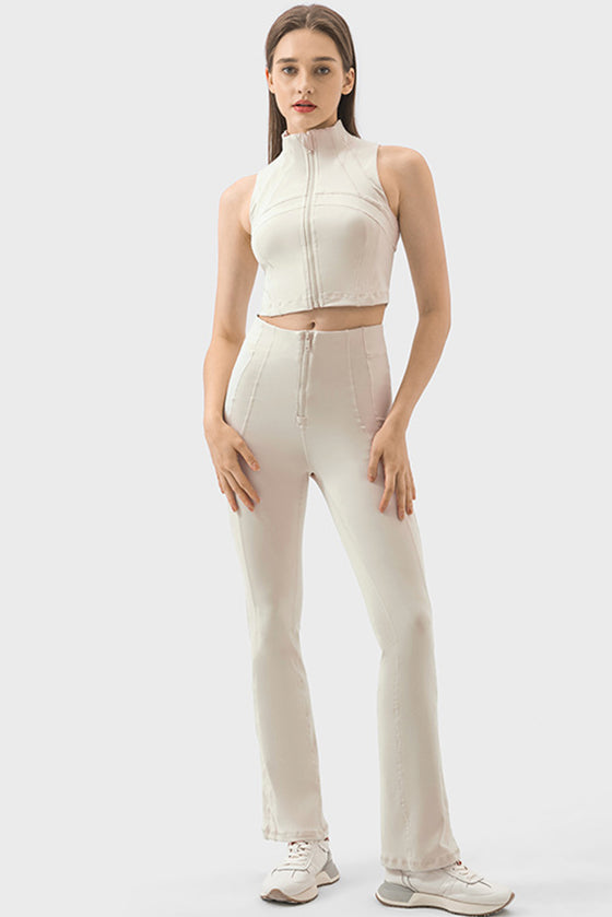 PACK265457-P1-1, White Exposed Seam High Waist Zipped Active Pants