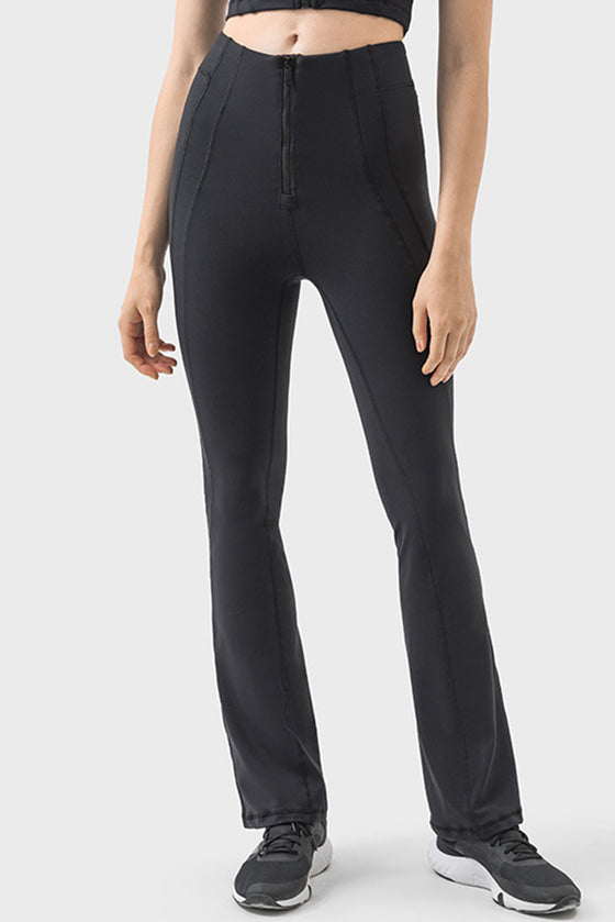 PACK265457-P2-1, Black Exposed Seam High Waist Zipped Active Pants