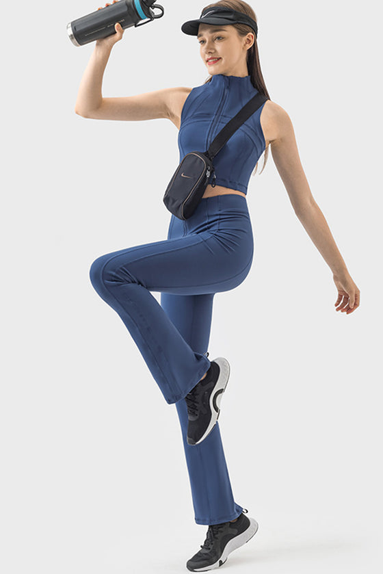 PACK265457-P905-1, Sail Blue Exposed Seam High Waist Zipped Active Pants