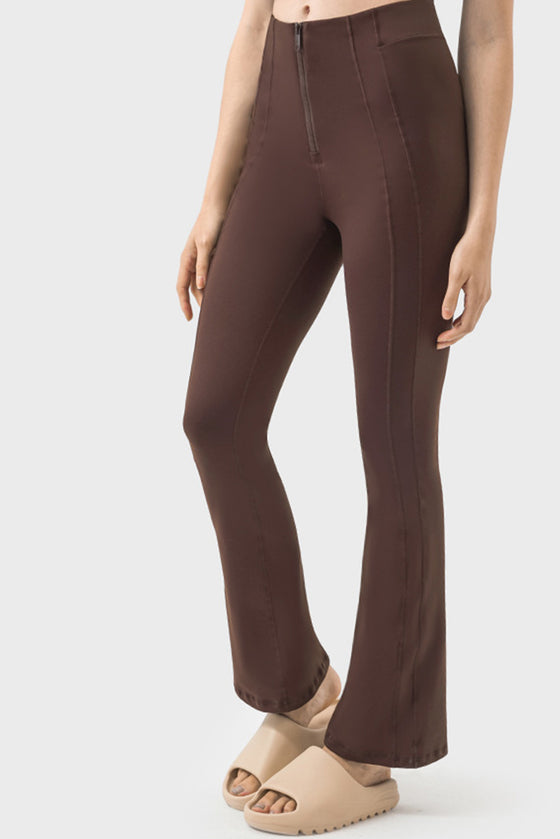 PACK265457-P5017-1, Dark Brown Exposed Seam High Waist Zipped Active Pants