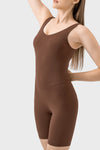 PACK260346-P1017-1, Coffee Exposed Stitching Pilates Yoga Jumpsuit