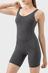 PACK260346-P2011-1, Dark Grey Exposed Stitching Pilates Yoga Jumpsuit