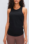 PACK264669-P2-1, Black Solid Color Back Cut Out Knot Active Tank Top