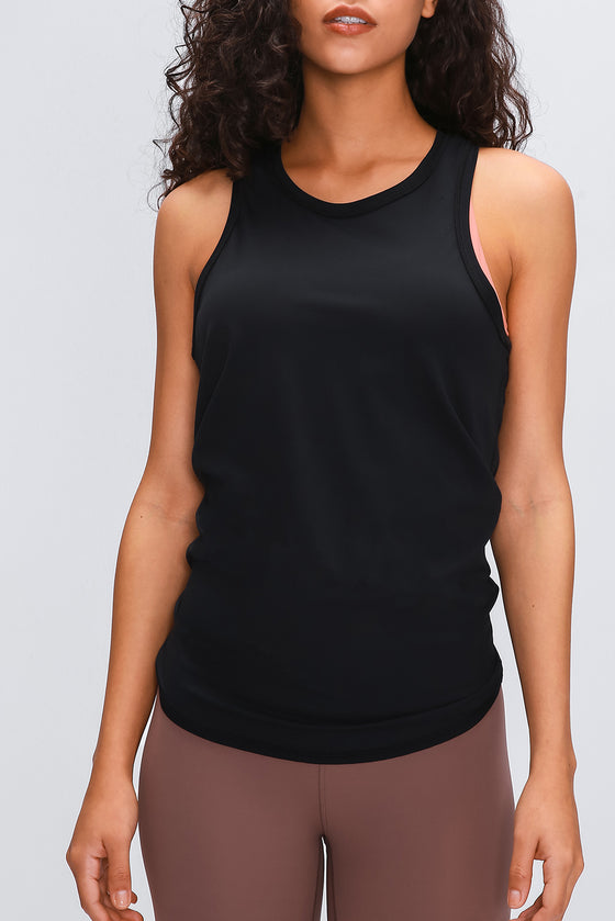 PACK264669-P2-1, Black Solid Color Back Cut Out Knot Active Tank Top