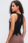 PACK264669-P2-1, Black Solid Color Back Cut Out Knot Active Tank Top