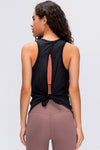 PACK264669-P2-1, Black Solid Color Back Cut Out Knot Active Tank Top