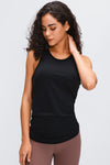 PACK264669-P2-1, Black Solid Color Back Cut Out Knot Active Tank Top