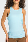 PACK264669-P4-1, Light Blue Solid Color Back Cut Out Knot Active Tank Top