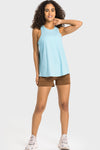 PACK264669-P4-1, Light Blue Solid Color Back Cut Out Knot Active Tank Top