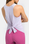 PACK264669-P708-1, Orchid Petal Solid Color Back Cut Out Knot Active Tank Top