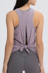 PACK264669-P8010-1, Rose Tan Solid Color Back Cut Out Knot Active Tank Top