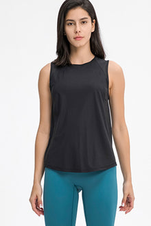  PACK264673-P2-1, Black Solid Color Mesh Patchwork Sports Active Tank Top