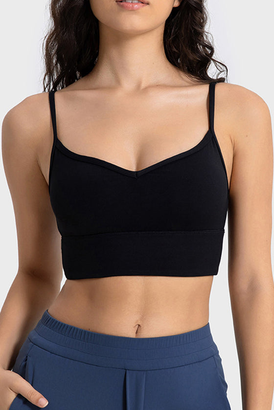 PACK264684-P2-1, Black Solid Spaghetti Straps V Neck Yoga Bra