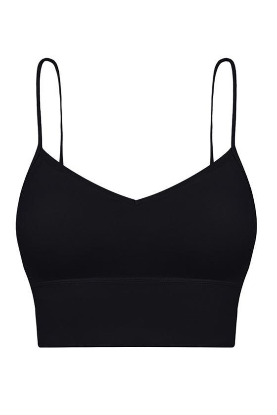 PACK264684-P2-1, Black Solid Spaghetti Straps V Neck Yoga Bra