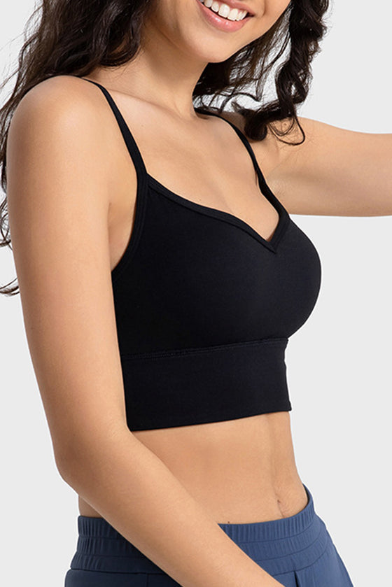 PACK264684-P2-1, Black Solid Spaghetti Straps V Neck Yoga Bra