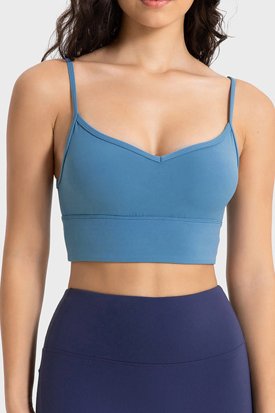 PACK264684-P205-1, Sky Blue Solid Spaghetti Straps V Neck Yoga Bra