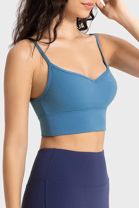 PACK264684-P205-1, Sky Blue Solid Spaghetti Straps V Neck Yoga Bra