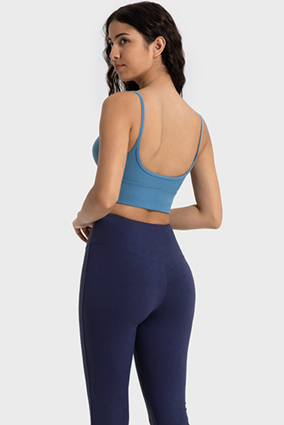 PACK264684-P205-1, Sky Blue Solid Spaghetti Straps V Neck Yoga Bra