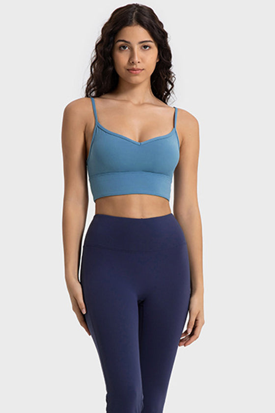 PACK264684-P205-1, Sky Blue Solid Spaghetti Straps V Neck Yoga Bra