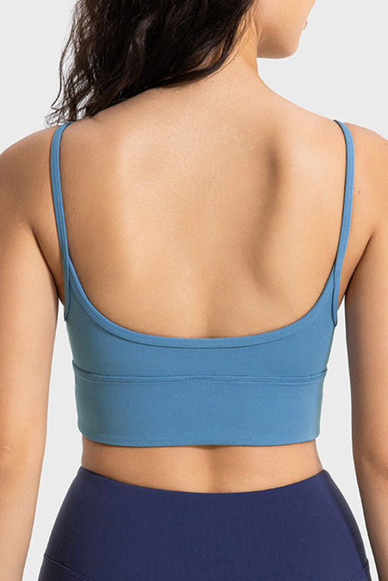 PACK264684-P205-1, Sky Blue Solid Spaghetti Straps V Neck Yoga Bra