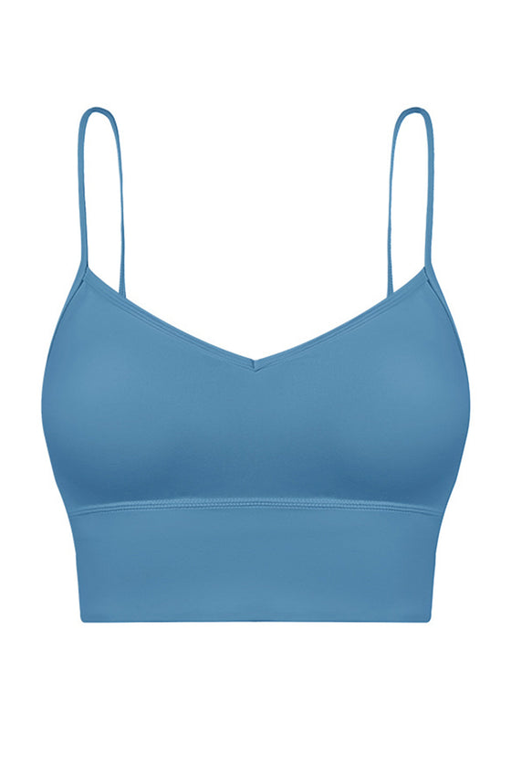 PACK264684-P205-1, Sky Blue Solid Spaghetti Straps V Neck Yoga Bra