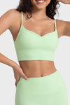 PACK264684-P809-1, Light Green Solid Spaghetti Straps V Neck Yoga Bra