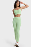 PACK264684-P809-1, Light Green Solid Spaghetti Straps V Neck Yoga Bra