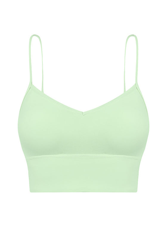 PACK264684-P809-1, Light Green Solid Spaghetti Straps V Neck Yoga Bra