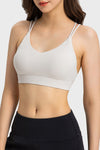 PACK264685-P1-1, White Solid Color Strappy Criss Cross Back Active Sports Bra