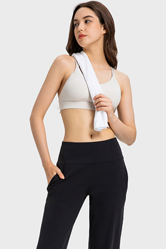 PACK264685-P1-1, White Solid Color Strappy Criss Cross Back Active Sports Bra