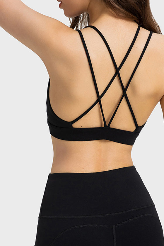 PACK264685-P2-1, Black Solid Color Strappy Criss Cross Back Active Sports Bra