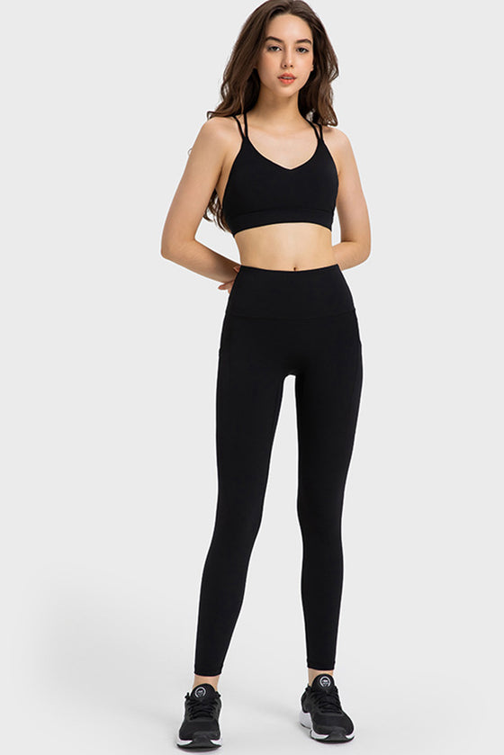 PACK264685-P2-1, Black Solid Color Strappy Criss Cross Back Active Sports Bra