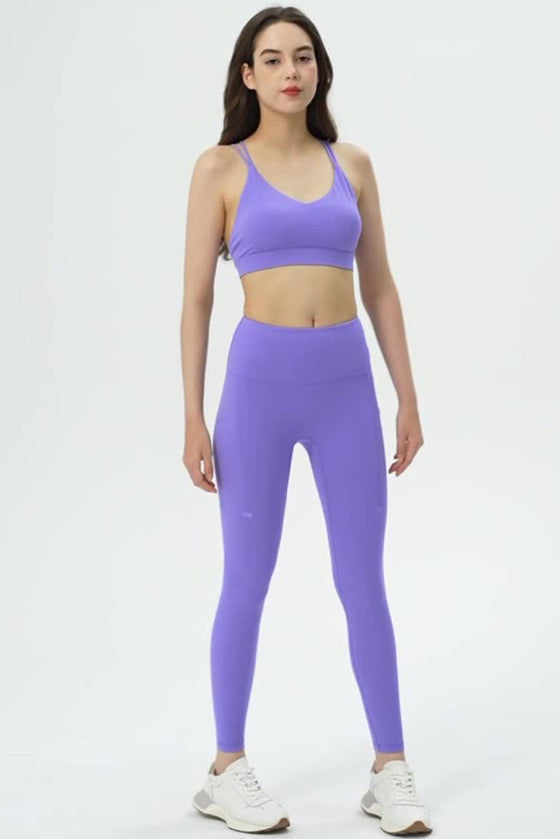 PACK264685-P408-1, Lilac Solid Color Strappy Criss Cross Back Active Sports Bra