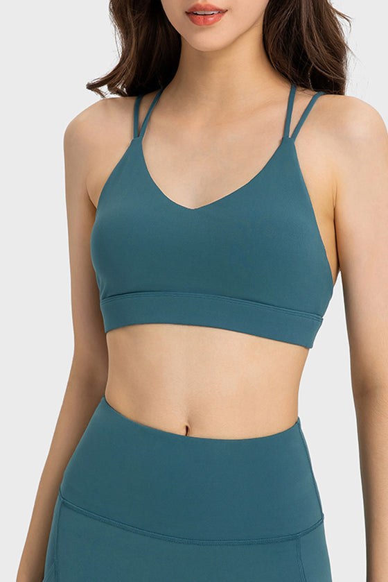 PACK264685-P1709-1, Sea Green Solid Color Strappy Criss Cross Back Active Sports Bra
