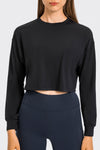 PACK264686-P2-1, Black Solid Color Quick Dry Long Sleeve Active Top