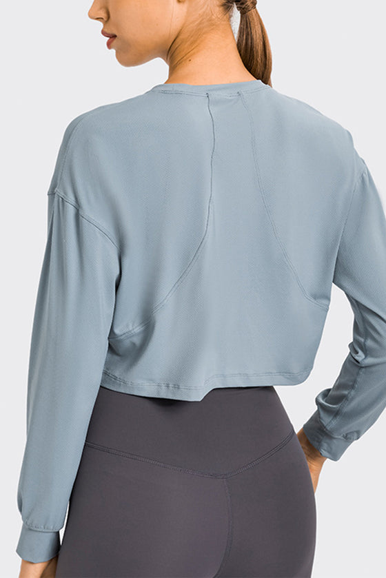 PACK264686-P804-1, Beau Blue Solid Color Quick Dry Long Sleeve Active Top