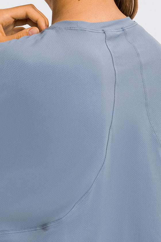 PACK264686-P804-1, Beau Blue Solid Color Quick Dry Long Sleeve Active Top