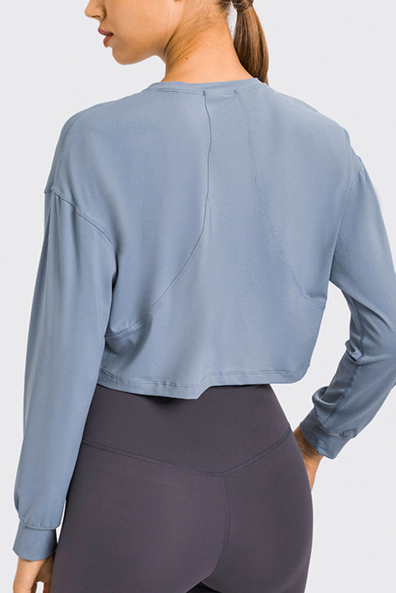 PACK264686-P804-1, Beau Blue Solid Color Quick Dry Long Sleeve Active Top