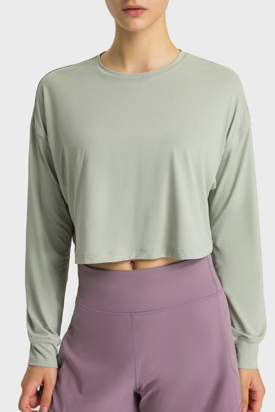 PACK264686-P1209-1, Laurel Green Solid Color Quick Dry Long Sleeve Active Top