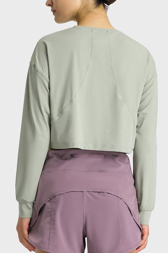 PACK264686-P1209-1, Laurel Green Solid Color Quick Dry Long Sleeve Active Top