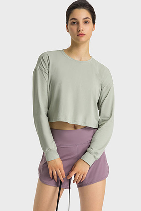 PACK264686-P1209-1, Laurel Green Solid Color Quick Dry Long Sleeve Active Top