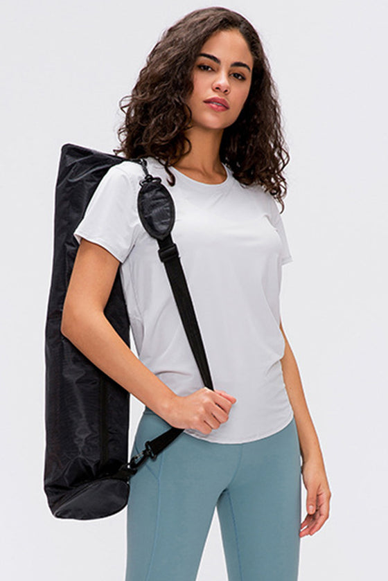 PACK264687-P804-1, Beau Blue Solid Color Back Knot Short Sleeve Yoga Active Top