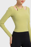 PACK264689-P709-1, Spinach Green Halter Neck Cut out Open Back Yoga Athletic Top