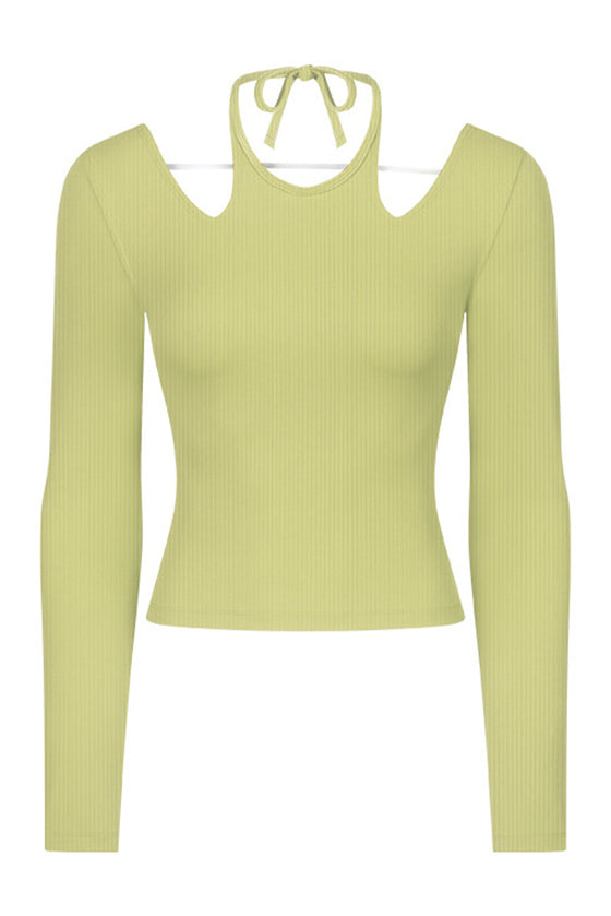 PACK264689-P709-1, Spinach Green Halter Neck Cut out Open Back Yoga Athletic Top