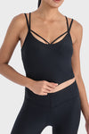 PACK264690-P2-1, Black Ribbed Criss Cross Padded Cropped Workout Vest